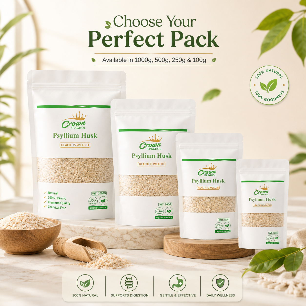 Crown Ispaghol – 100% Organic Psyllium Husk